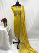 Organza  Mustard Festival Wear Zari Work Dress Material